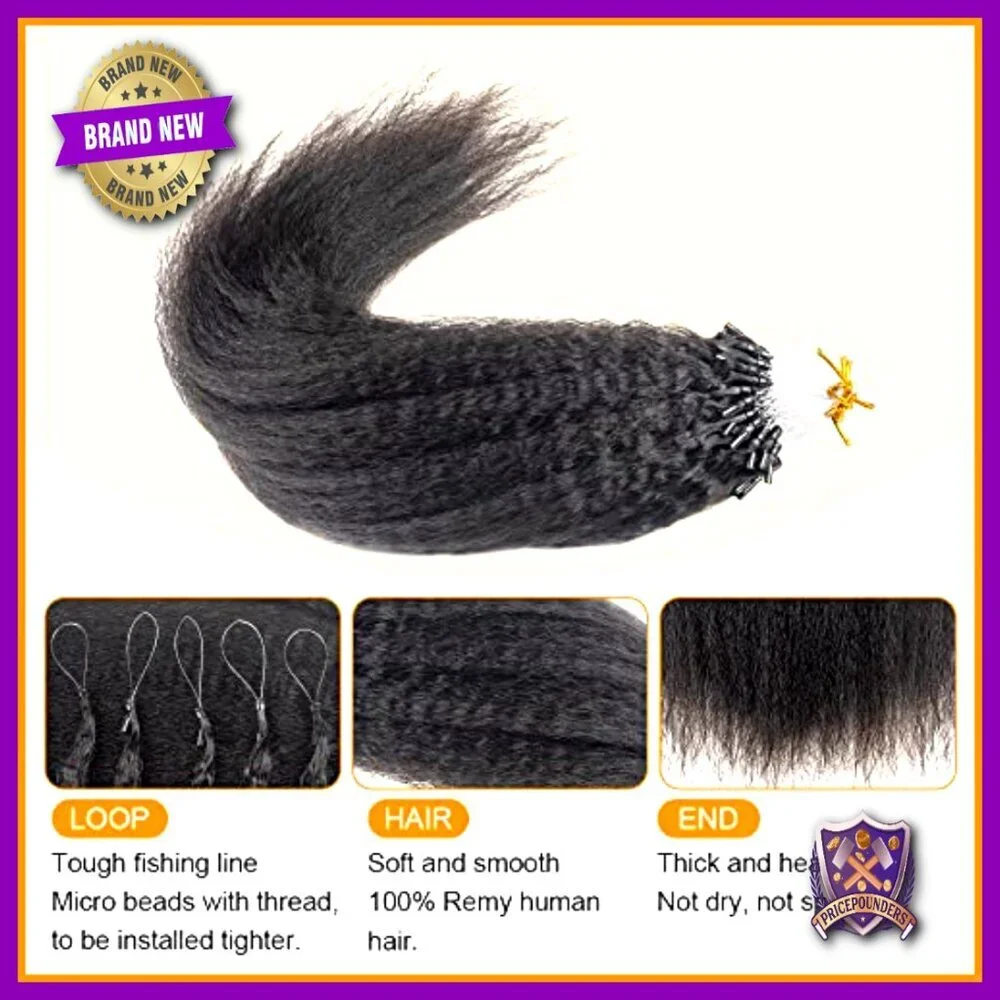 Kinky Straight Micro Link Human Hair Extensions 18 Inches 100 Strands